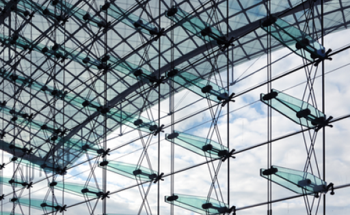 Glass-wall-of-metal-frame-and-planar-glazing